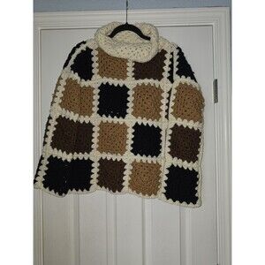 Crochet Handmade Granny Square Retro Chunky Knit Cottagecore Turtleneck Sweater